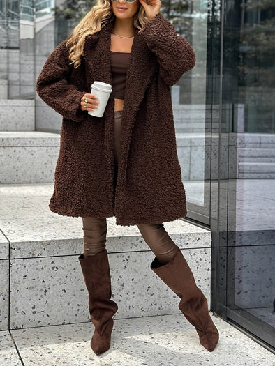 Womens Lapel Plush Casual Windbreaker