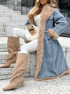 Womens Lapel Plush Spliced denim Temperament Casual Coat