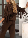 Women Round Neck Spliced tassel Top + Pants Casual Suit