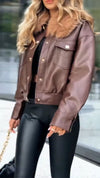 Women Fur Collar Temperament Casual Leather Jacket