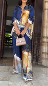Women Lapel Print Loose Casual Suit