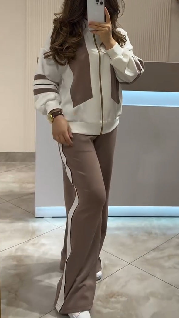 Womens Zipper Jacket + Pants Casual Set