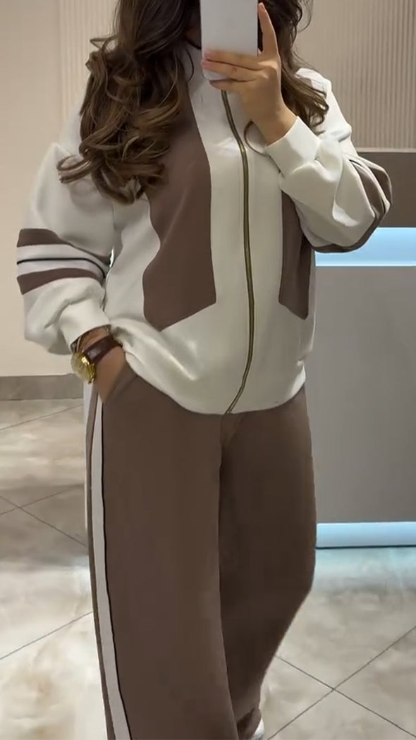Womens Zipper Jacket + Pants Casual Set