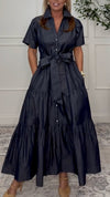 Women Lapel Spliced and Breasted Casual Dress