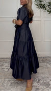 Women Lapel Spliced and Breasted Casual Dress