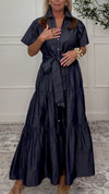 Women Lapel Spliced and Breasted Casual Dress