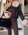 Womens Fur Collar Leather Temperament Casual Jacket