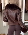 Womens Fur Collar Leather Temperament Casual Jacket