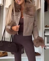 Womens Fur Collar Leather Temperament Casual Jacket