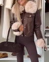 Womens Fur Collar Leather Temperament Casual Jacket