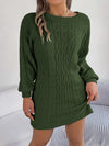 Women Round Neck Solid Color Lantern Sleeve Straight Sweater Dress