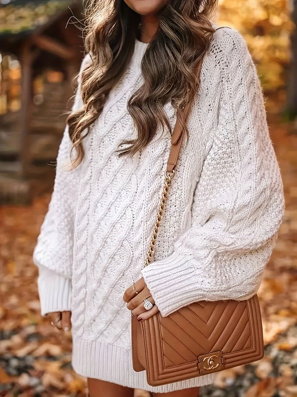 Women Round Neck Hip-pack Versatile Knitted Casual Dress