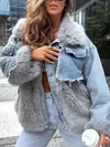 Womens Fur Collar Splicing Temperament Casual Coat