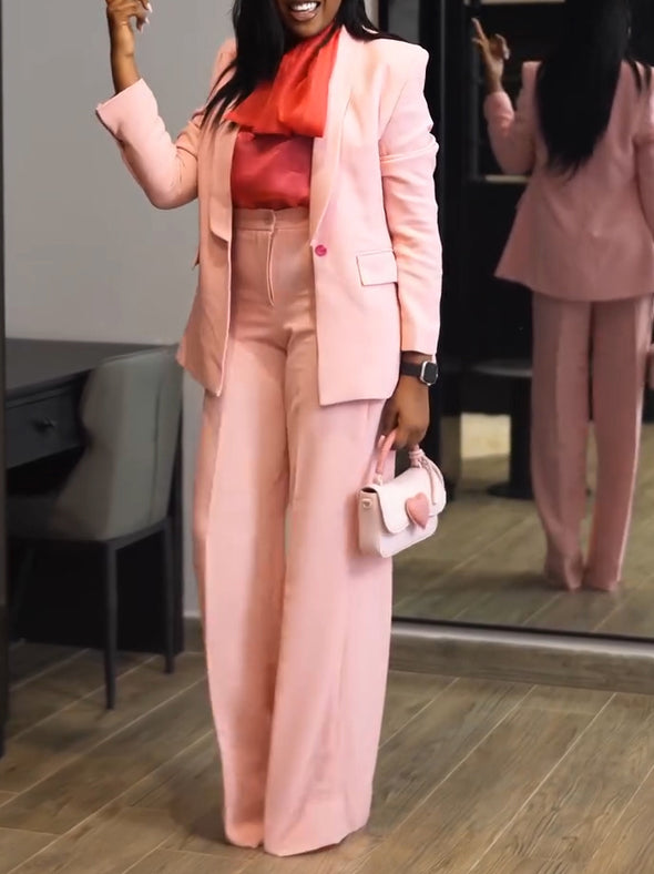 Elegant Shawl Collar Blazer & Wide Leg Pants Set