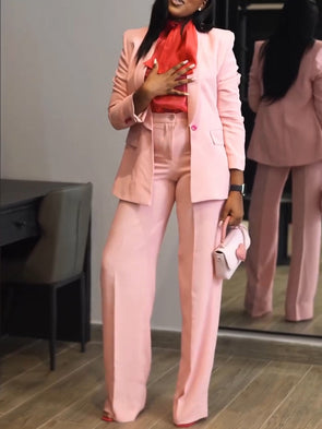 Elegant Shawl Collar Blazer & Wide Leg Pants Set