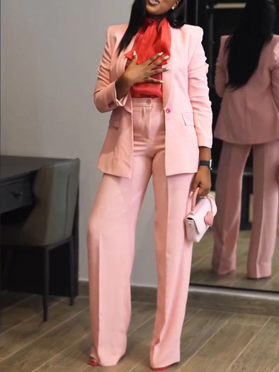 Elegant Shawl Collar Blazer & Wide Leg Pants Set