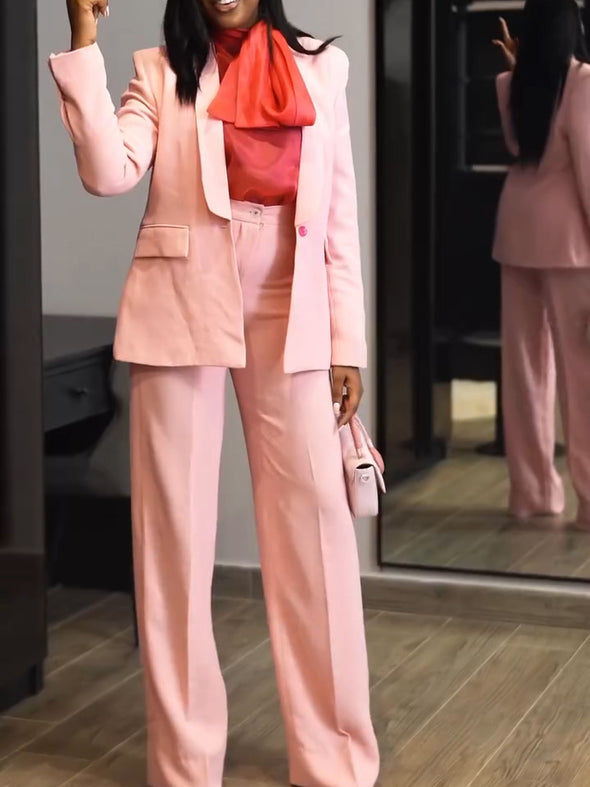 Elegant Shawl Collar Blazer & Wide Leg Pants Set