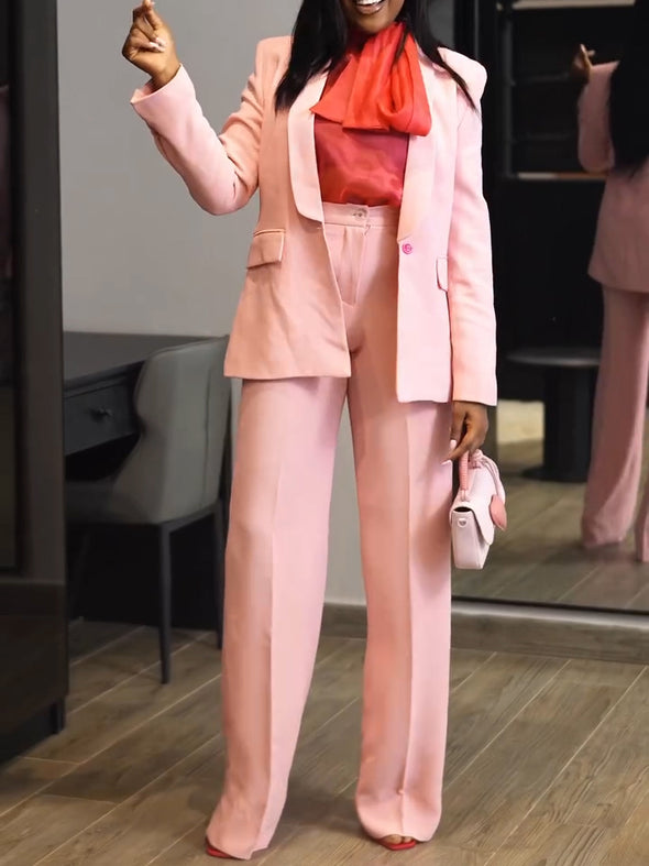 Elegant Shawl Collar Blazer & Wide Leg Pants Set