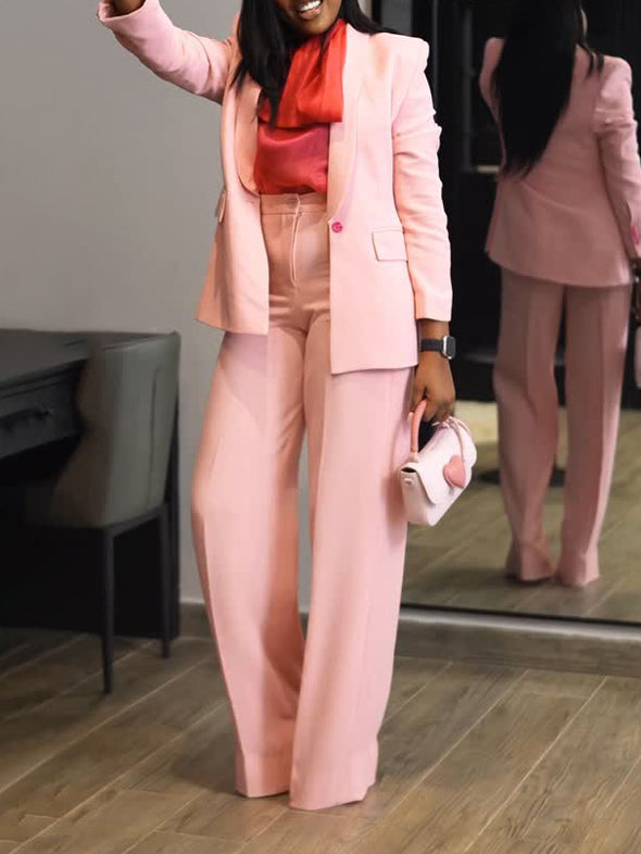 Elegant Shawl Collar Blazer & Wide Leg Pants Set
