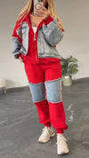Womens Round Neck Hooded Spliced denim Casual Suit
