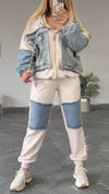 Womens Round Neck Hooded Spliced denim Casual Suit