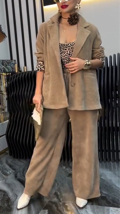 Women Lapel Solid Color Temperament Commuter Set