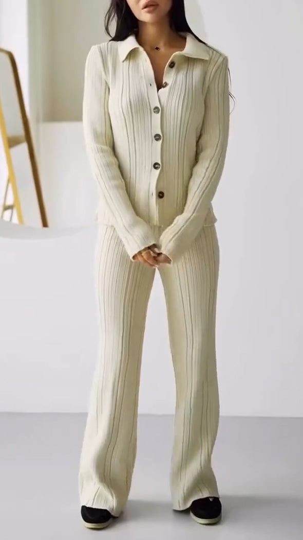 Women Lapel Breasted Top + Pants Casual Suit