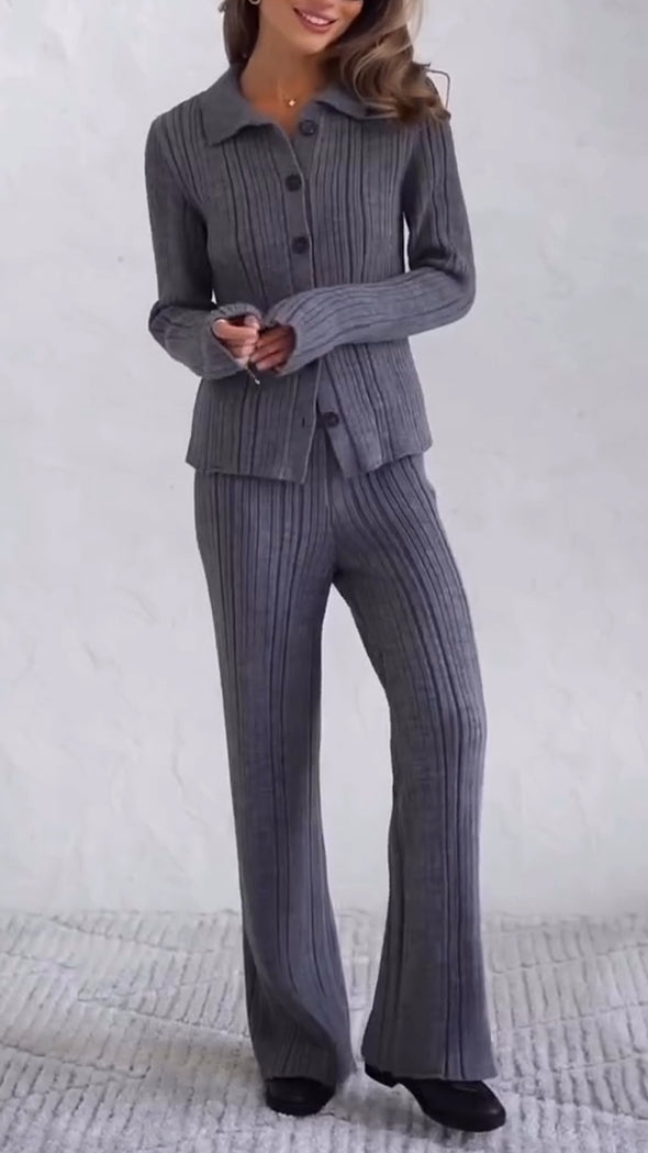 Women Lapel Breasted Top + Pants Casual Suit