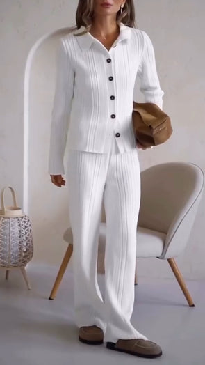 Women Lapel Breasted Top + Pants Casual Suit