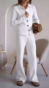 Women Lapel Breasted Top + Pants Casual Suit