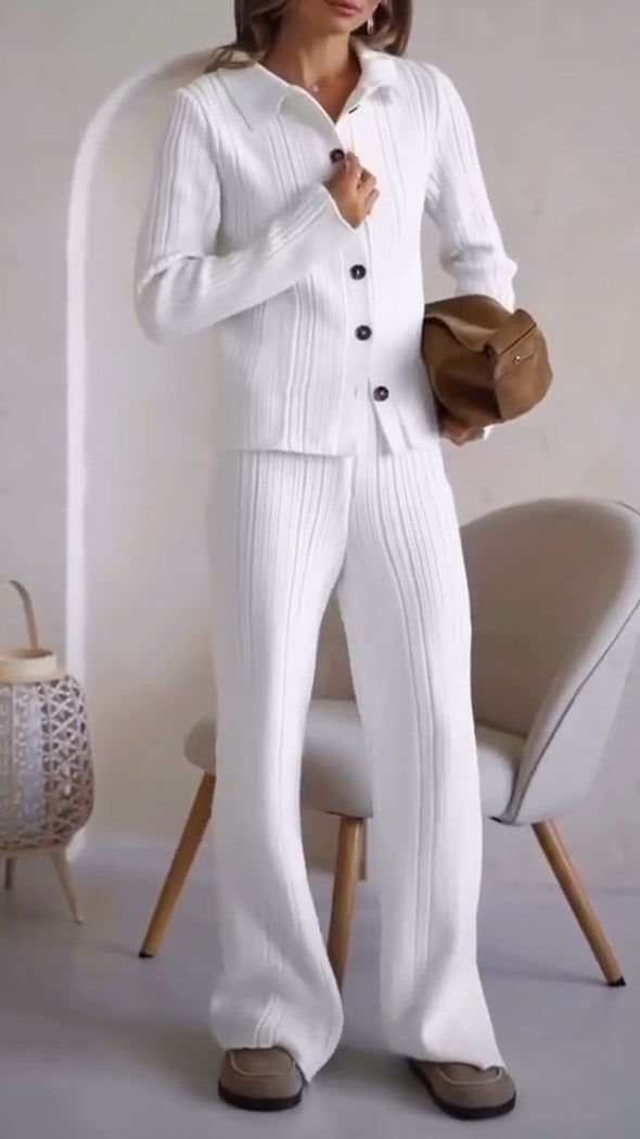 Women Lapel Breasted Top + Pants Casual Suit