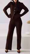 Women Lapel Breasted Top + Pants Casual Suit