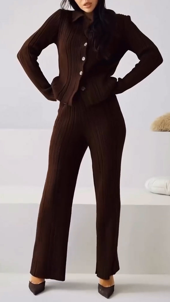 Women Lapel Breasted Top + Pants Casual Suit
