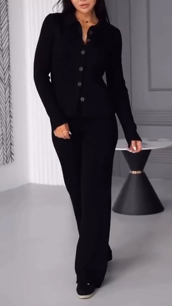 Women Lapel Breasted Top + Pants Casual Suit