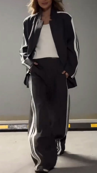 Women Lapel Vertical Pattern Temperament Casual Suit