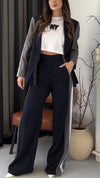 Womens Lapel Contrast Jacket + Pants Temperament Commuting Suit