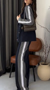 Womens Lapel Contrast Jacket + Pants Temperament Commuting Suit