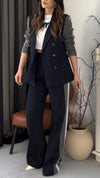 Womens Lapel Contrast Jacket + Pants Temperament Commuting Suit