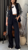 Womens Lapel Contrast Jacket + Pants Temperament Commuting Suit