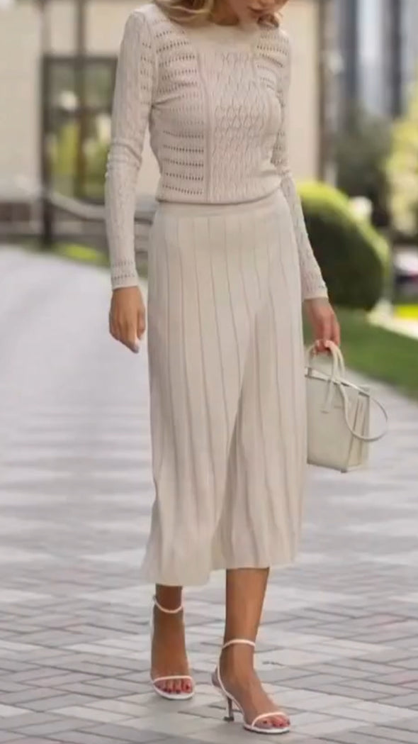 Womens Round Neck Printed Top + Skirt Elegant Casual Suit