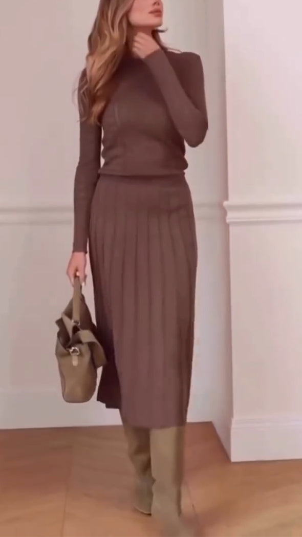 Womens Round Neck Printed Top + Skirt Elegant Casual Suit