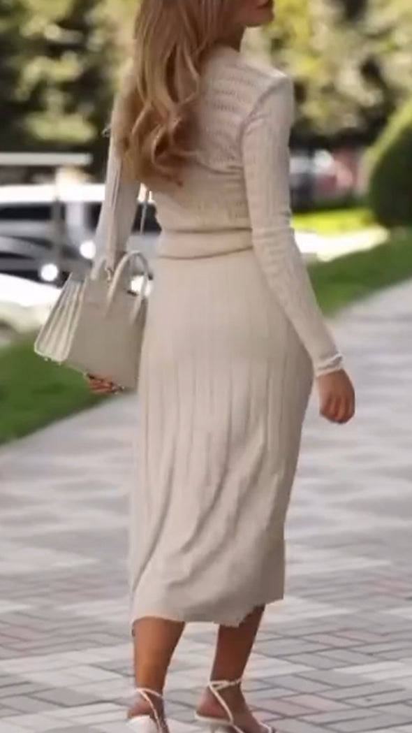 Womens Round Neck Printed Top + Skirt Elegant Casual Suit