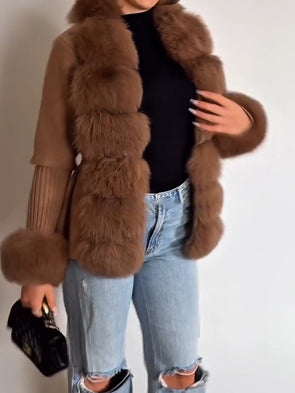 Womens Fur Collar Splicing Temperament Casual Coat