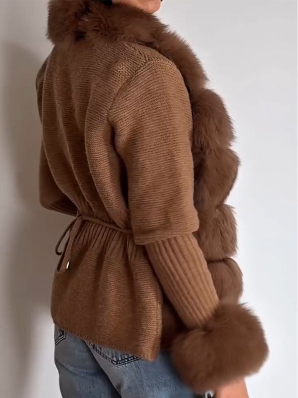 Womens Fur Collar Splicing Temperament Casual Coat
