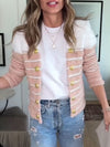 Womens Double-breasted Contrasting Color Casual Wool Cardigan