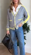 Women Breasted Contrast Color Casual Knitted Cardigan
