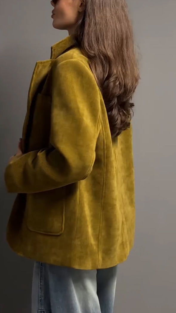 Women Lapel Solid Color Commuter Jacket