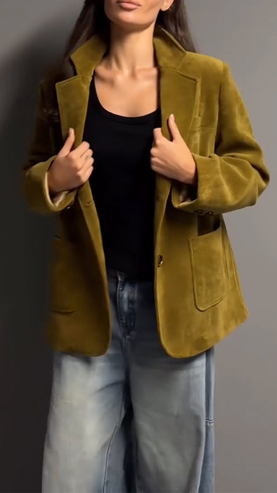 Women Lapel Solid Color Commuter Jacket