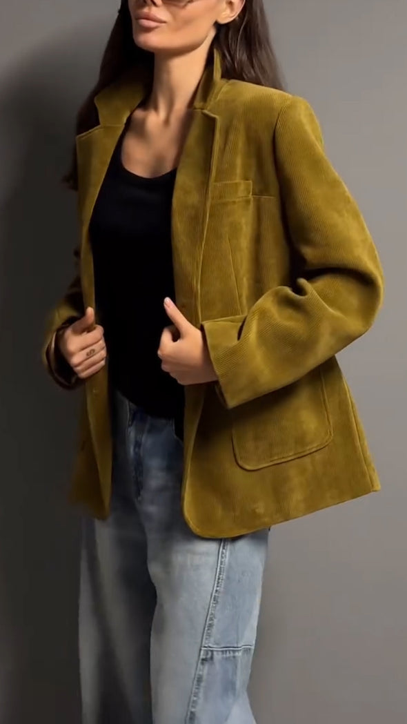 Women Lapel Solid Color Commuter Jacket