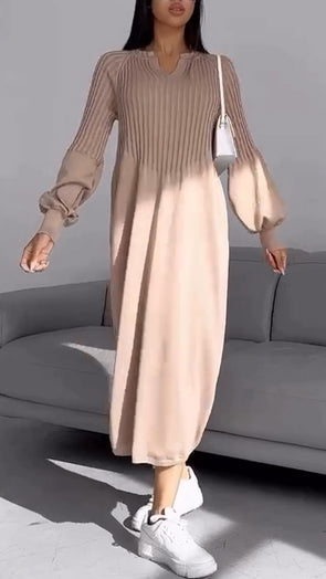 Women Round Neck Spliced solid Color Casual Dress